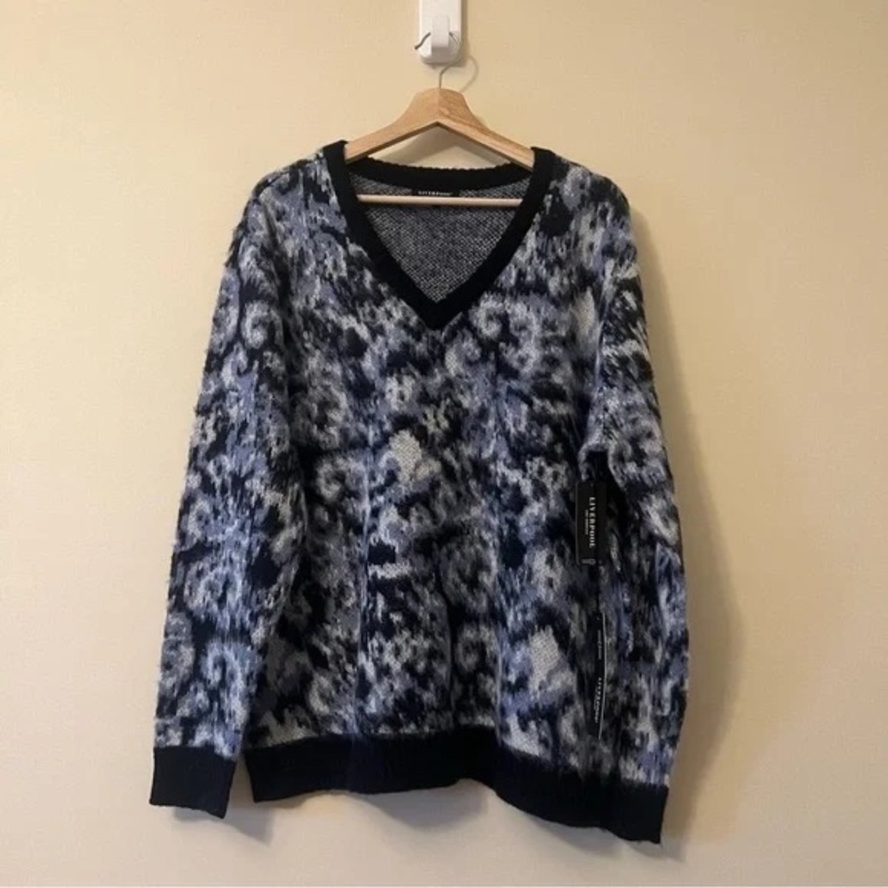 Liverpool XL Fuzzy Abstract V-neck Sweater